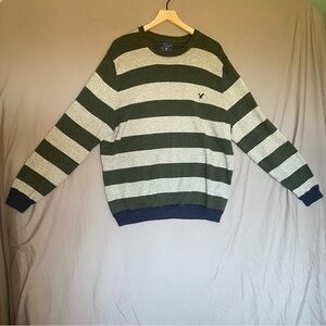 American Eagle Green and Grey Striped Cotton Sweater XXL